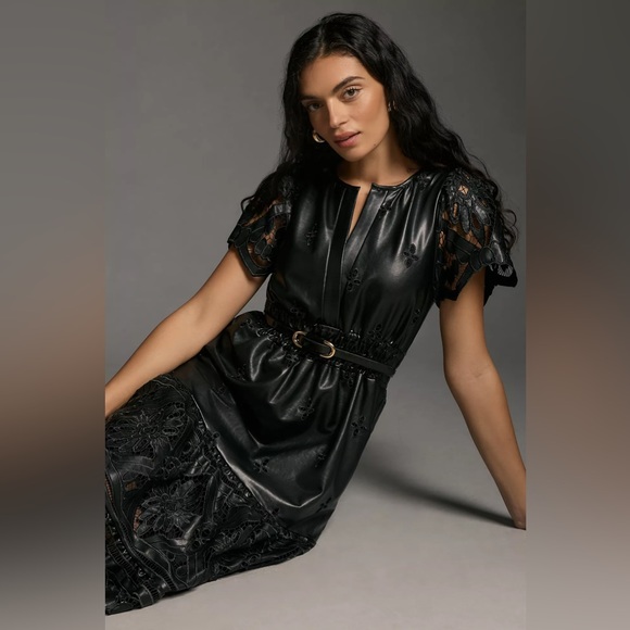 Anthropologie The Somerset Collection Maxi Dress: Faux Leather Embroidered - Picture 3 of 12